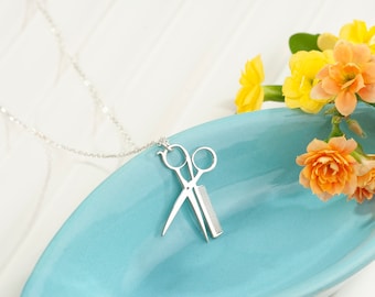 Sterling Silver Barber Scissors Necklace: Hair Stylist Pendant