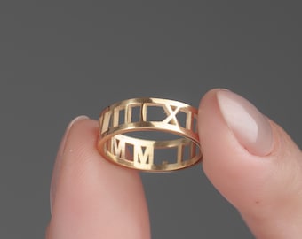 925 Silver Roman Numeral Ring: Personalized Stackable Band