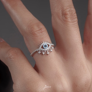 Evil Eye Stackable Rings, 925 Sterling Silver, Birthday Gift, Minimalist Evil Eye Rings, Dainty Evil Eye Ring, Rose Gold Eye Adjustable Ring