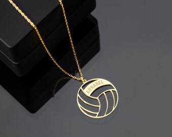 Personalisierte Sterling Silber Beachvolleyball-Halskette: Name & Nummer individuell