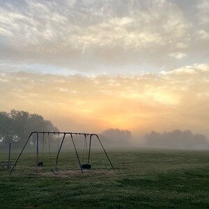 Digital Photograph Art Print Foggy Morning Misty Dew Swings Pennsylvania Sunrise Dawn Wall Hanging