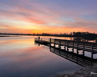 Digitale Kunst Fotografie Sonnenaufgang See Spiegelungen Dock Florida