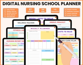 Digital Nursing School Planner 37Pages | Nursing Notes | Planner For Nursing | Nursing Study Guide | Instant Download | Printable Planner