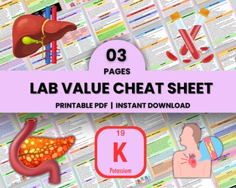 Lab Values Cheat Sheet 3 Pages | Nursing Note | Nurse Cheat Sheet | Instant Download | Printable PDF | Study Guide