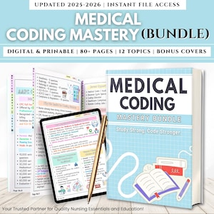 Medical Coding Study Guide Bundle, Nursing study notes, ICD-10 & CPT Reference Sheets, 80+ Pages, Anatomy Charts Printable, Digital Download