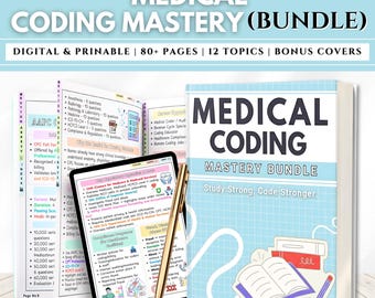 Medical Coding Study Guide Bundle, Nursing study notes, ICD-10 & CPT Reference Sheets, 80+ Pages, Anatomy Charts Printable, Digital Download