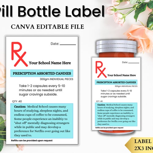 Pill Bottle Label RX Bottle Label Nurse Party Favor Pill Etsy