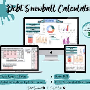 Snowball / Rastreador de deudas / Calculadora Snowball / Deuda imprimible / Descarga instantánea
