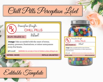 Chill Pill Label | Chill Pill Candy | Prescription Label | Editable Chill Pills | Happy Pills Chill | Instant Download