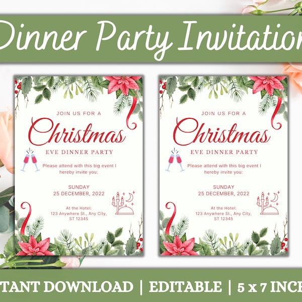 Dinner Party Invitation | Editable Dinner Party Invitation | Holiday Dinner Party | Winter Dinner Party | Digital Invitations Dinner