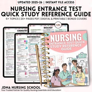 Nursing Entrance Test Quick Study Reference Guide, Bonus Covers, Nursing Student Prep Sheets, Digital Download