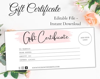 Gift Voucher Template | Editable Gift Coupon |  Gift Certificate | Custom Gift Voucher | Instant Donwload