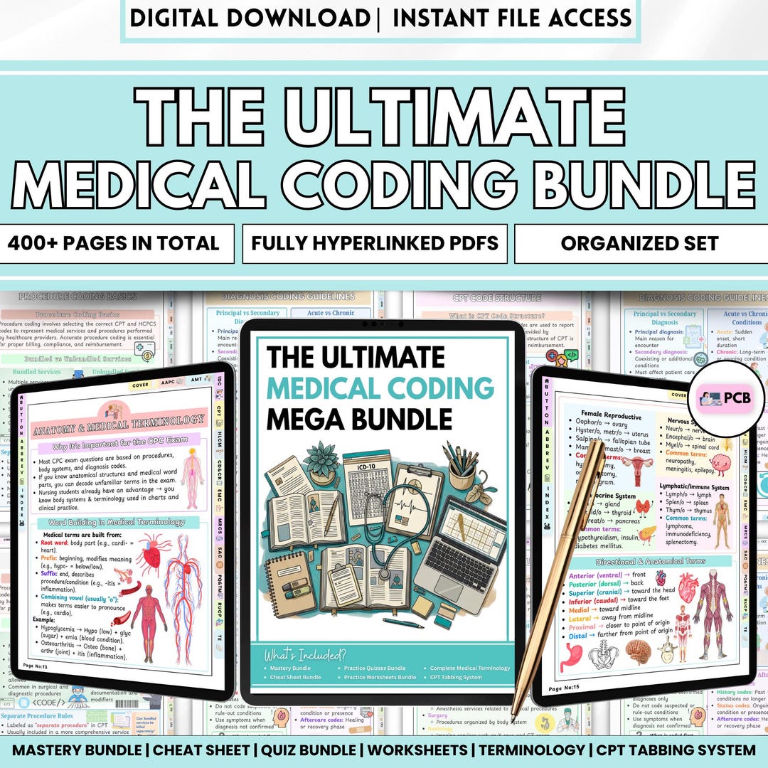 Medical Coding Bundle 400+ Pages | ICD-10 CPT Study Guide PDF | Coding ...