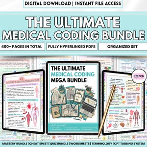 Medical Coding Bundle 400+ Pages | ICD-10 CPT Study Guide PDF | Coding Worksheets, Quizzes Cheat Sheets | Nursing & Healthcare Students