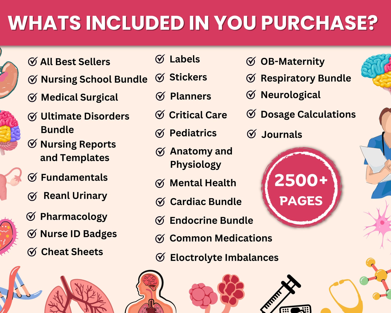 Nursing School | Whole Bundle Shop | Nursing Study Guide | Nclex Study ...