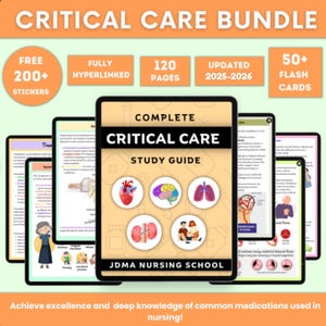 Critical Care Bundle flashcards or sticker & Fully Hyperlinked | Study Guide Note | Critical Care Nurse  | Digital download | Nursing School