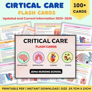 Critical Care-flitskaarten | Studiegids Opmerking | Verpleegkundige in de intensive care | Afdrukbare pdf | Verpleegschool | Studieblad | Digitale pdf-download