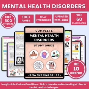 Paquete de Trastornos de Salud Mental con Tarjetas Didácticas o Pegatinas / Guía de Estudio de Enfermería / Descarga Digital / Estudio de Salud Mental / Herramienta para Psicólogos