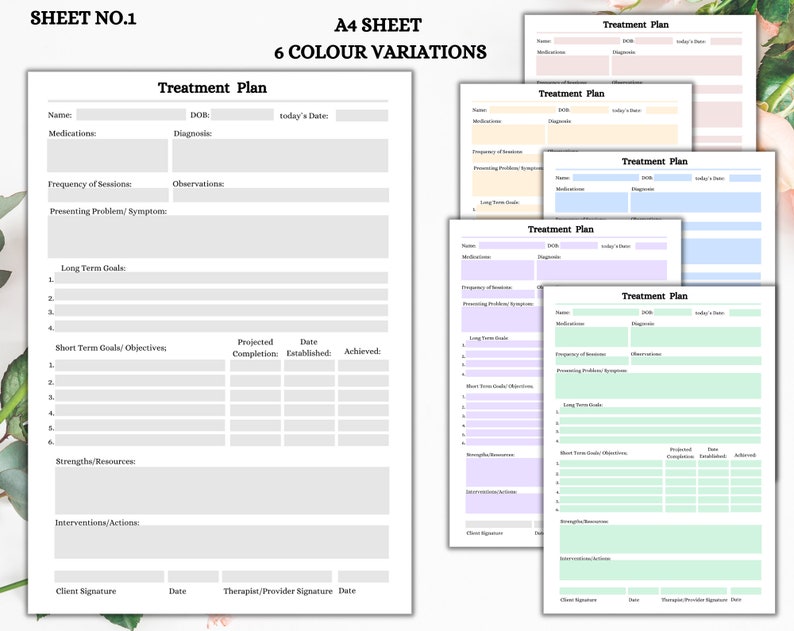 Treatment Plan Template Client Treatment Printable Sheet - Etsy