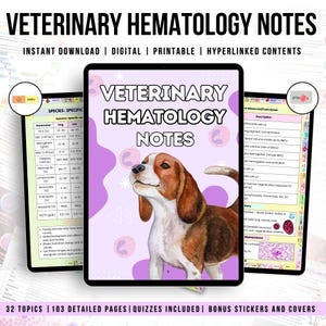 Veterinary Hematology Notes, 32 Topics, Bonus Stickers, Hyperlinked Contents, Vet Hematology Study Guide, Clinical Hematology