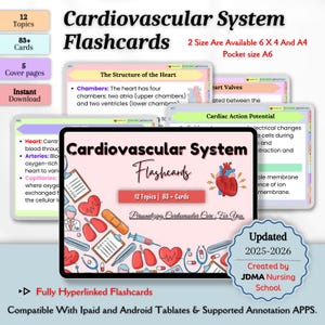 Herz-Kreislauf-System Lernkarten mit Hyperlink PDF | Krankenpflegeschule | Cardiac Nurse Notizen | Notizen zur Pflegestudie | 83 Seiten | PDF-Download