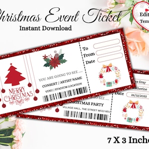 Weihnachtsgutschein | Weihnachtskarte Vorlage | Konzertpass | Weihnachtskarte DIY | Überraschungsreise-Karte | Sofort Download