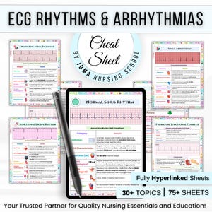 75+ EKG Rhythmus & Arrhythmien Spickzettel, EKG Lernführer, Pflegehinweise, medizinischer Spickzettel, Pflegeschüler, kostenlose Aufkleber oder Deckblatt