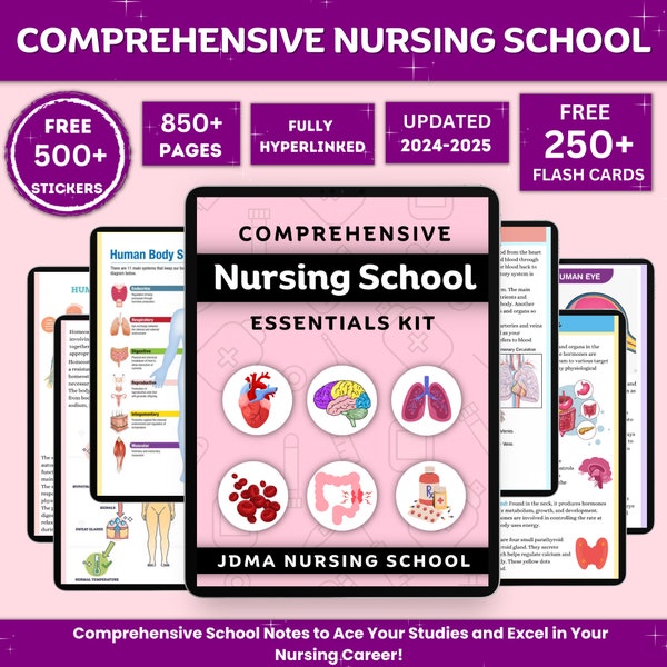 Comprehensive Nursing School Bundle with Hyperlinked | Study Guide Bundle | Nursing School Note | Digital Download | 850+Pages of Study note