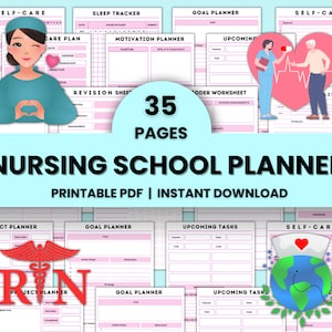 Nursing School Planner 35Pages | Nursing Notes | Planner For Nursing Students | Nursing Study Guide | Instant Download | Printable Planner