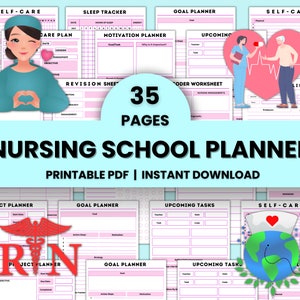 Nursing School Planner 35Pages | Nursing Notes | Planner For Nursing Students | Nursing Study Guide | Instant Download | Printable Planner