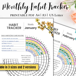 Daily Habit Tracker | Printable Tracker | Round Habit Tracker | Sizes A4 A5 US  | Habit Track Printable | Instant Download | Annual Habit