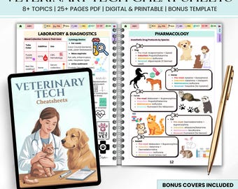 Oltre 25 fogli di lavoro per tecnici veterinari, modello di note bonus per il sapone, fogli informativi veterinari, appunti per assistenti veterinari, guida allo studio per tecnici veterinari in formato PDF