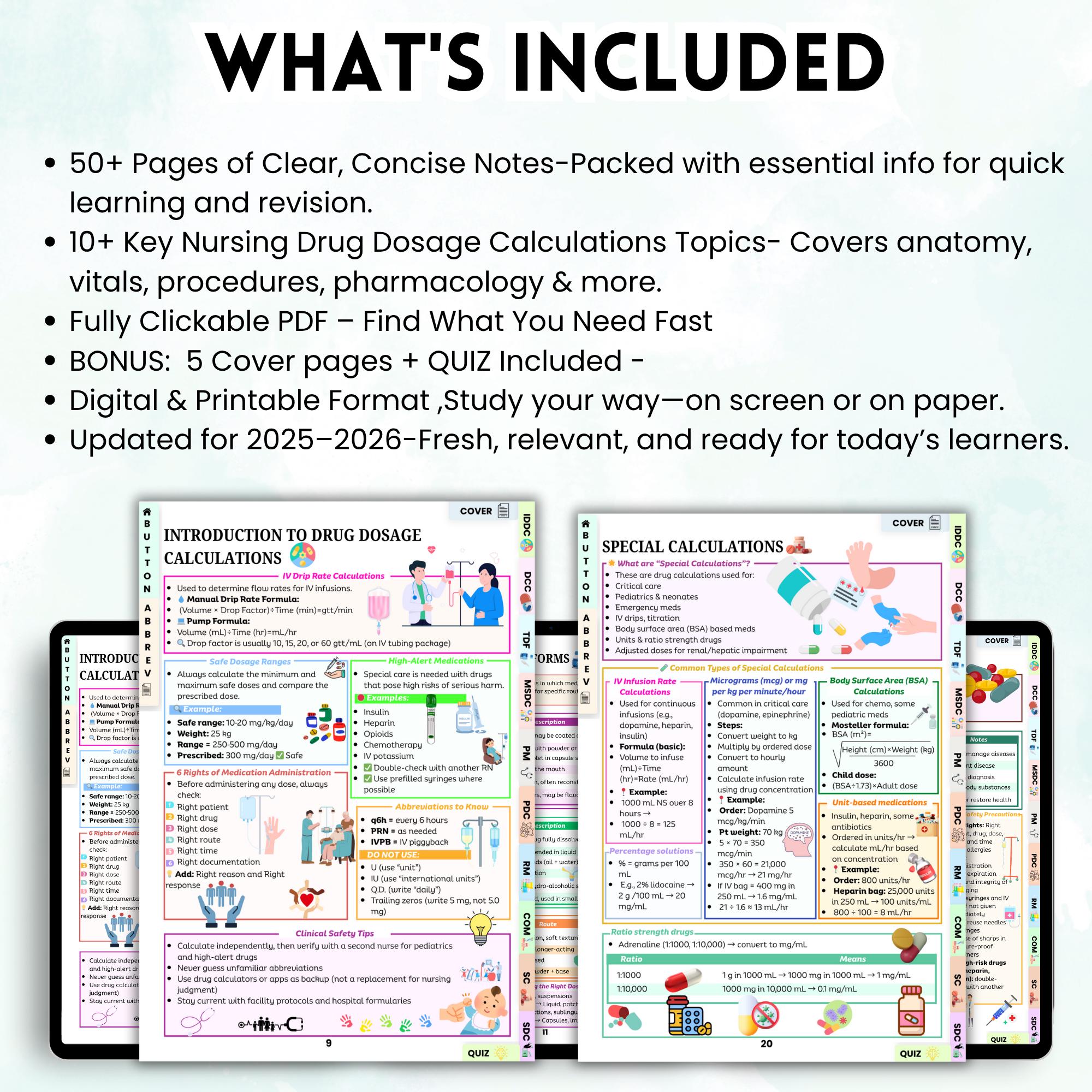 Nursing Drug Dosage Calculations Notes, 50+ Pages, RN Dosage Practice ...