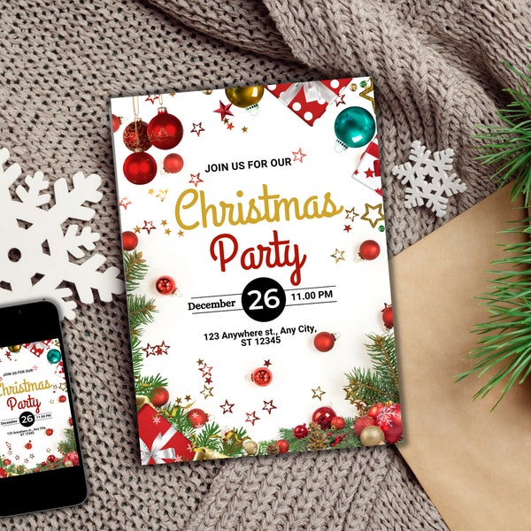 Holiday Party Invite | Holiday Invite | Instant Download | Editable Christmas Party Invitation Template | Christmas Party Invite