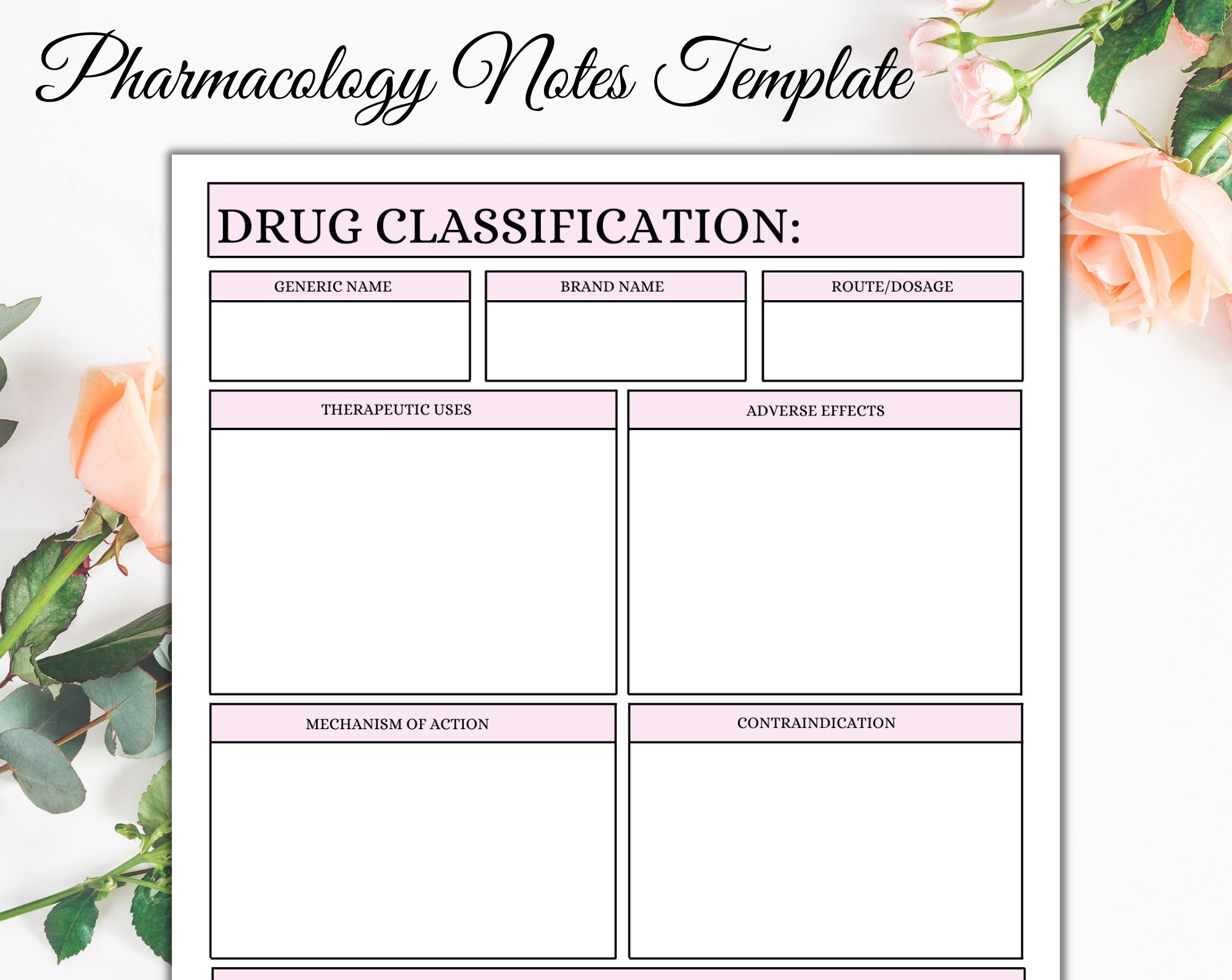 Pharmacology Note | Drug Sheet | Printable Sheet | Nursing Templates | Instant Download