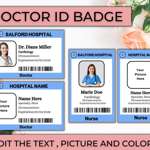 Doctor ID Badge | Editable Hospital Staff ID | Doctor Badge id | Instant Download | Doctor Name Tags | Doctor Badge Reel | Nurse ID Badge