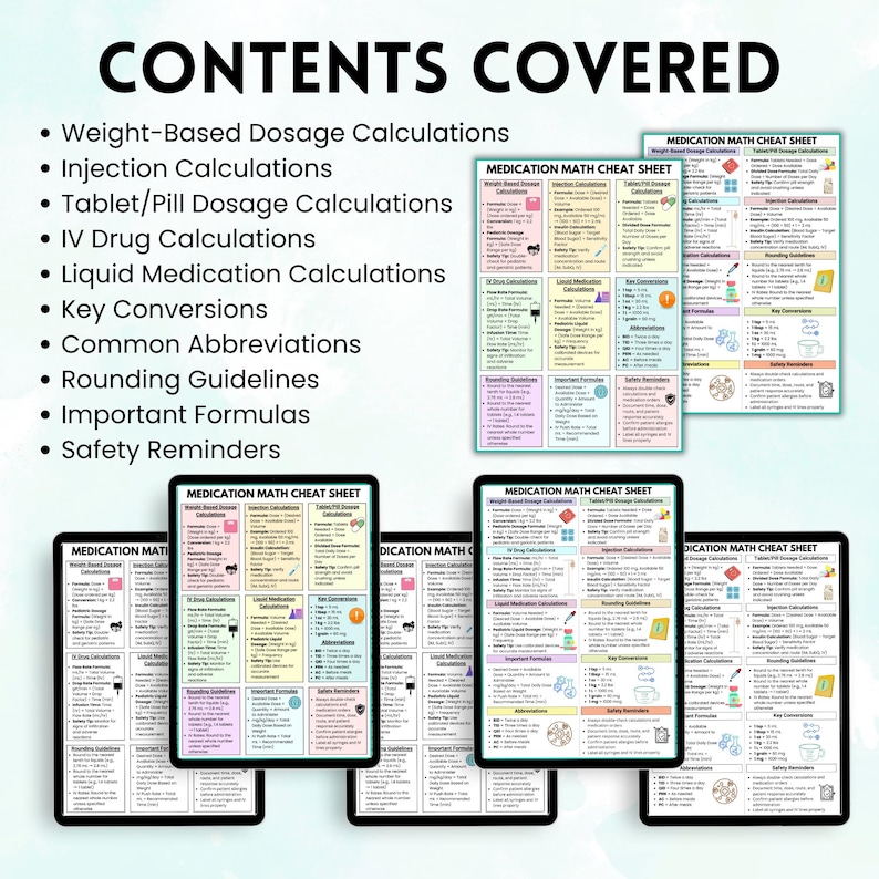 Medication Math Book Medication Math Cheat Sheet, Bonus Medication Log, Weight Based Dosage ...