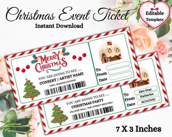 Christmas Ticket Template | Christmas Voucher | Concert Pass | Holiday Ticket DIY | Surprise Trip Ticket | Edıtable Template