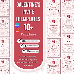 10+ Galentines Girls Party Night Invitation, Free Valentine Sticker, Valentines for Girls, Animated Invite, ladies night out, Canva Editable
