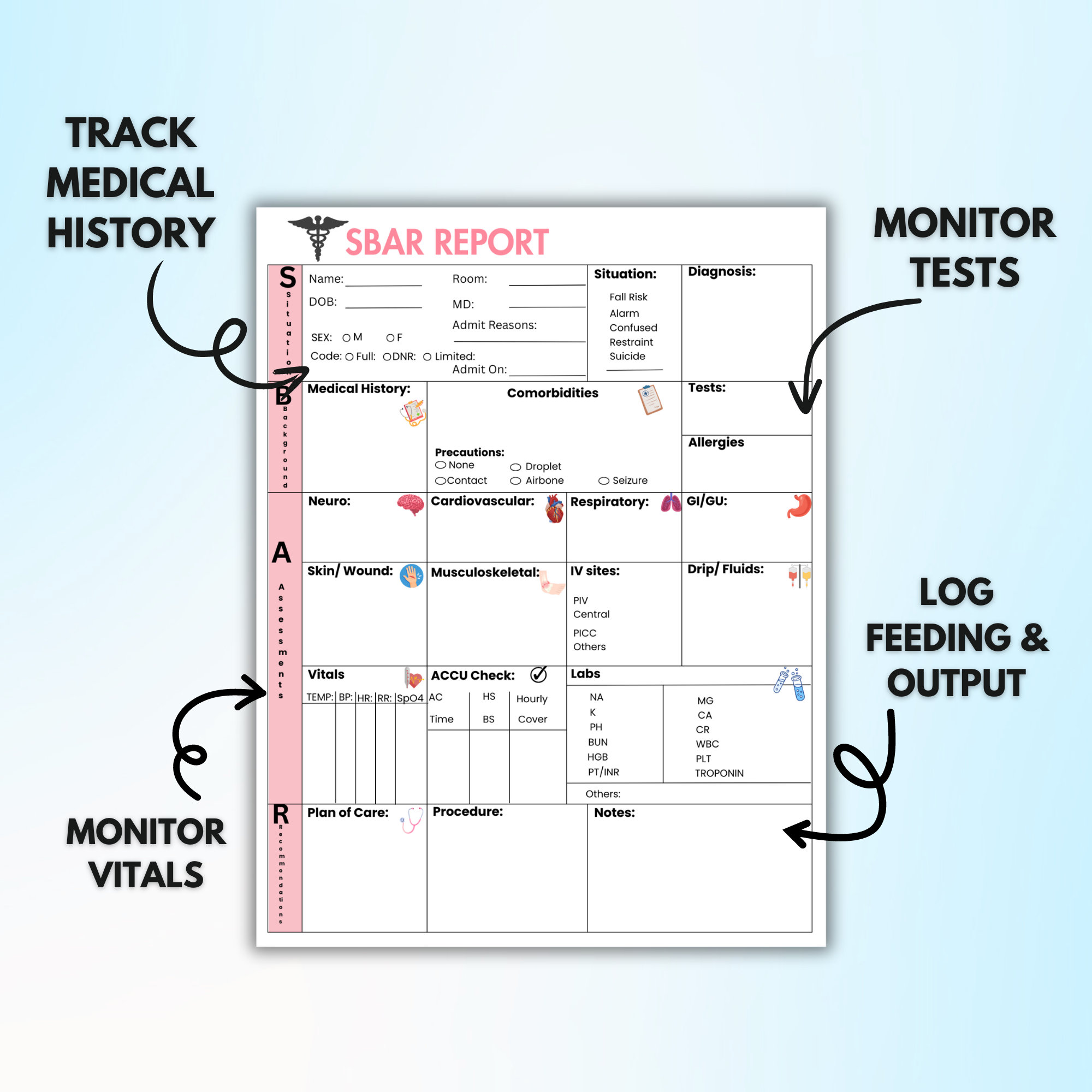 SBAR Nurse Report Sheet | Editable or Printable Nurse Report Sheet | 20 ...