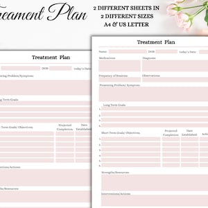Treatment Plan Template | Client Treatment | Printable Sheet | Treatment Planner | Guide Sheet | Instant Download