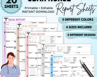 SBAR Nurse Report Sheet | Editable or Printable Nurse Report Sheet | 20 Sheet 4 Size Include | Different Color | Instant Download | Nurse RN