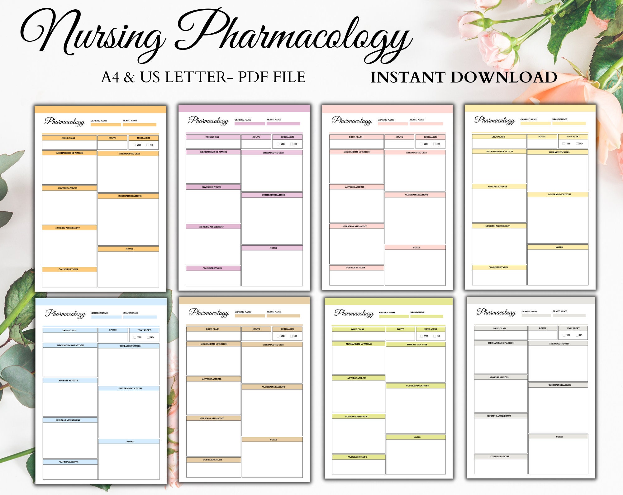Nurse Pharmacology | Printable Sheet | Pharmacology Guide | Instant Download | Pharmacology ...