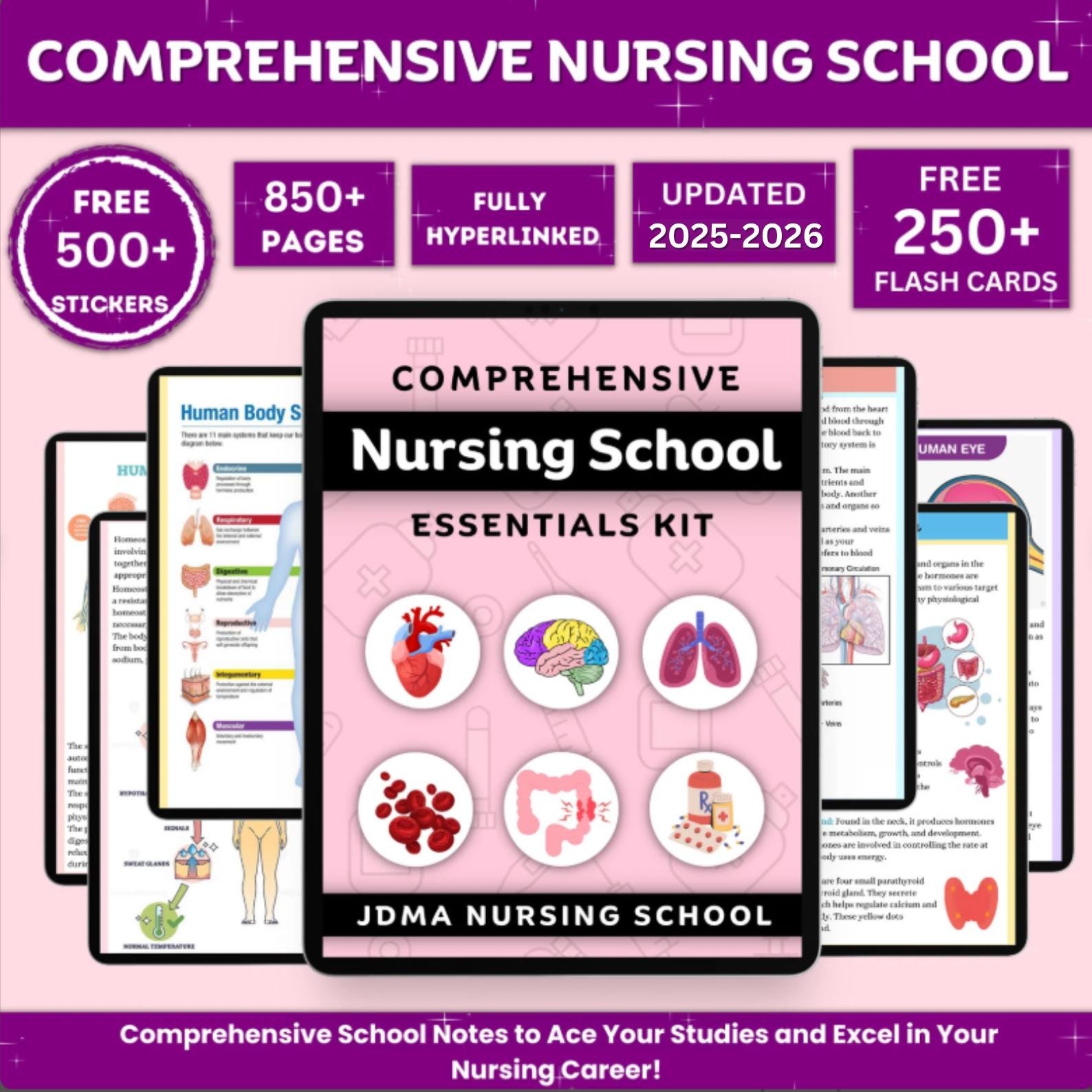 Comprehensive Nursing School Bundle with Hyperlinked | Study Guide Bundle | Nursing School Note | Digital Download | 850+Pages of Study note