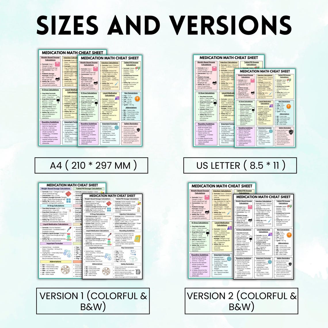 Medication Math Cheat Sheet, Bonus Medication Log, Weight Based Dosage ...
