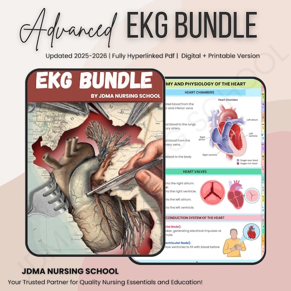 EKG Bundle Hyperlinked with Flashcards, Stickers, Quizz | Medical Nursing Study | Cardiac Study Guide | Ekg Rhythms | heart rhythms