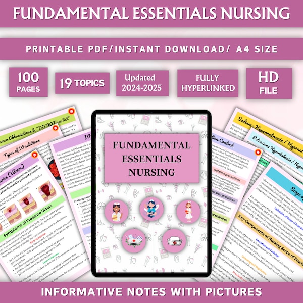 Fundamental Essentials Nursing Bundle 99+pages | Nursing Study Guide | Nursing Fundamental Hyperlinked | NCLEX Notes | Digital Download