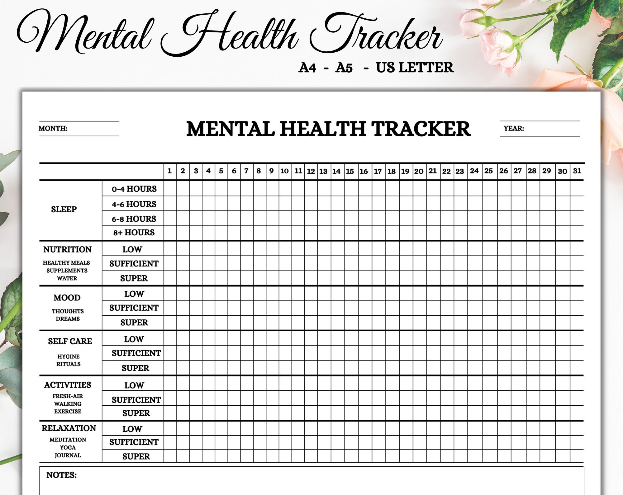 mental health tracker | printable tracker | tracker template