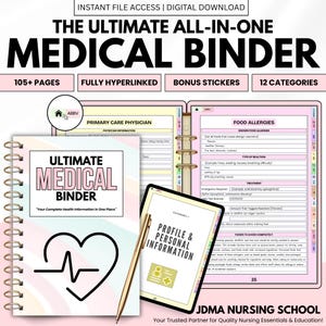 Pasta de Registros Médicos Imprimível | Planejador de Saúde Familiar | Controle de Medicamentos | Organizador de Consultas Médicas | Pasta de Registros de Saúde