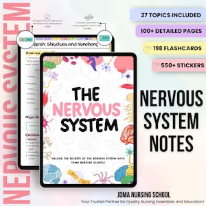 Nervensystem Notizen Hyperlinked, Bonus Flashcards Aufkleber Lerntipps oder Quiz, Neuroanatomie, Med Surg Notizen, Anatomie des Gehirns, Lernführer